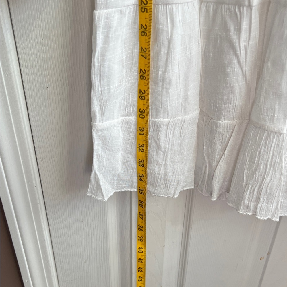 White Midi Dress with V-Neck and Smocked Waist - Picture 8 of 11